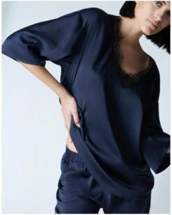 Simone Perele Top Manches 3/4 Simone Pérèle Satin Secrets (Pleine Lune) -Magasin De Lingerie De Mode top manches 34 simone perele satin secrets pleine lune 1